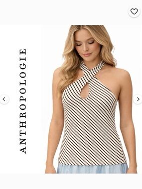 Anthropologie white and Black Striped Cross-Neck Tank Top